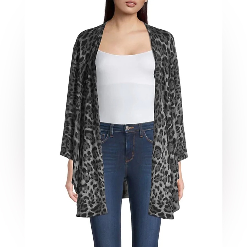 Sofia Cashmere Grey Leopard Print Shape Cape Waterfall Cardigan